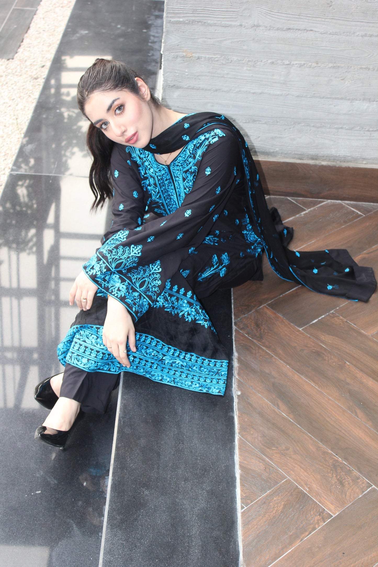 3-Piece Embroidered Stitched Cotton Suit - SES4