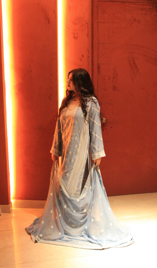 3-Piece Embroidered Stitched Linen Suit - SES5