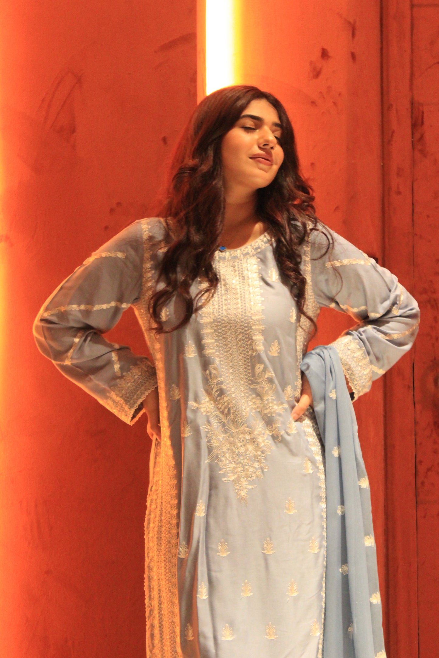 3-Piece Embroidered Stitched Linen Suit - SES5