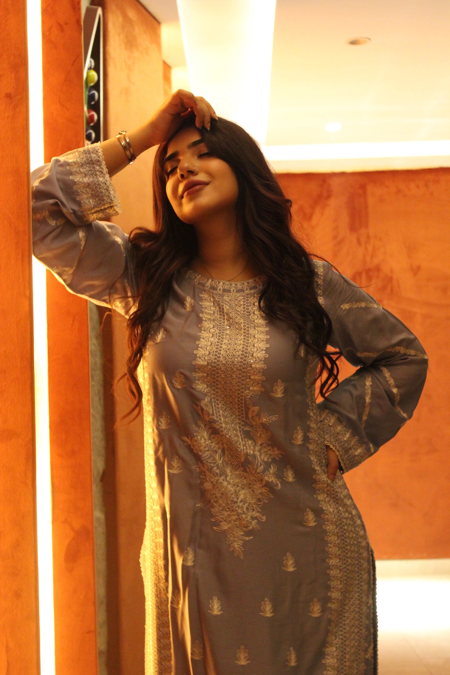 3-Piece Embroidered Stitched Linen Suit - SES5