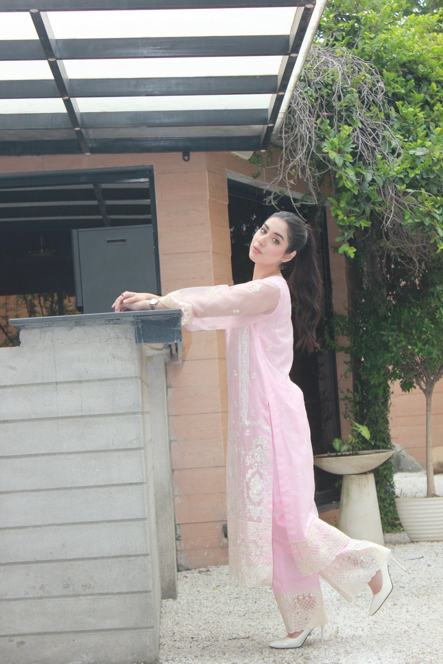 3-Piece Embroidered Stitched Organza Suit - SES2