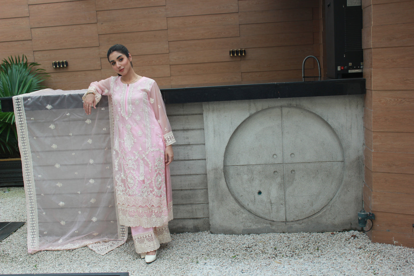 3-Piece Embroidered Stitched Organza Suit - SES2