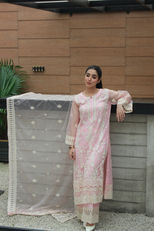 3-Piece Embroidered Stitched Organza Suit - SES2