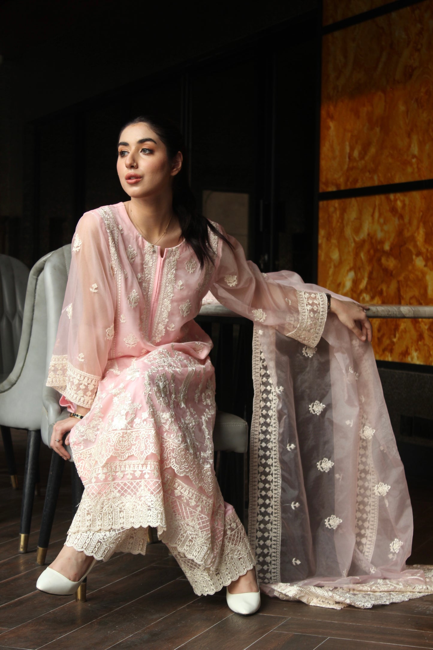 3-Piece Embroidered Stitched Organza Suit - SES2