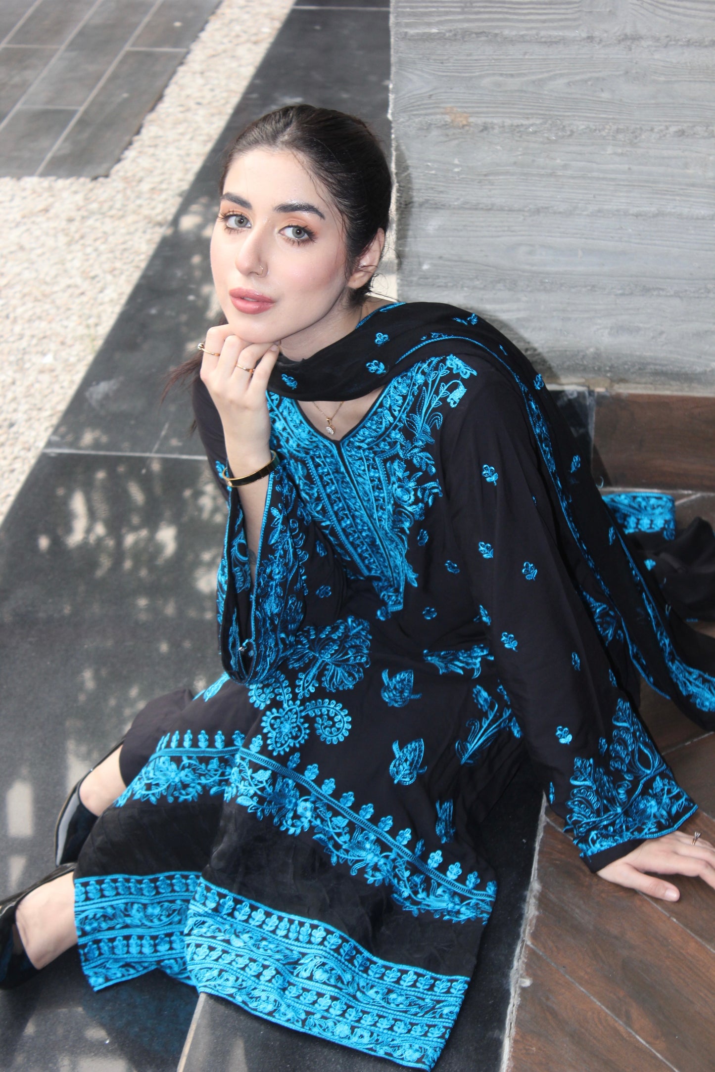 3-Piece Embroidered Stitched Cotton Suit - SES4